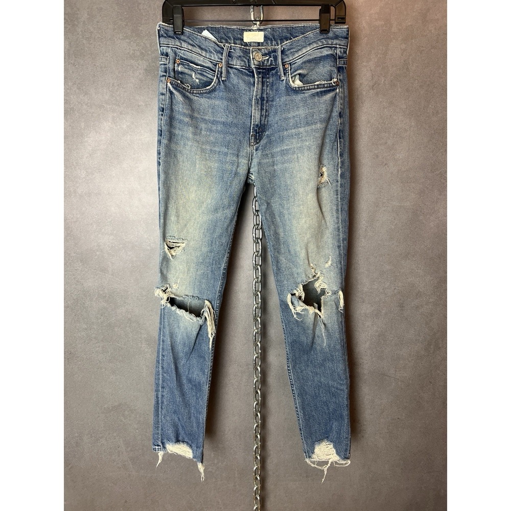 Mother Denim The Flirt Distressed Jeans Size 26 Cold Feet Blue High Rise Jeans